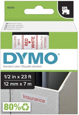 Dymo D1 Labeling Tape 12MMx7M Red Print on White Tape Label Cassette Easy Peel Self Adhesive Paper Label(Red Print, White Tape)