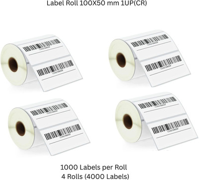 Semana 100X50mm(Chromo)BarcodeLabel1UP,1000LabelsPerRoll(PackOf4Rolls)RibbonRequired Self Adhesive Paper Label(White)