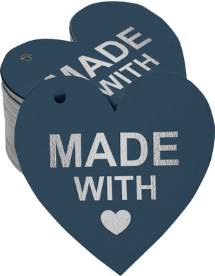 Inkdotpot Pack of 100 Silver Foil Paper Tags Made with Love Wedding Favor Hang Tags No Paper Label(Blue)