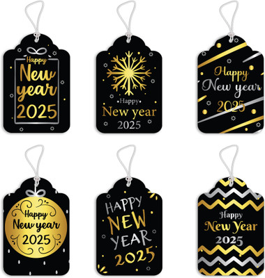 Festiko 24 Pcs Happy New Year Gift Tags with Strings Non-Adhesive Paper Label(Gold & Black)