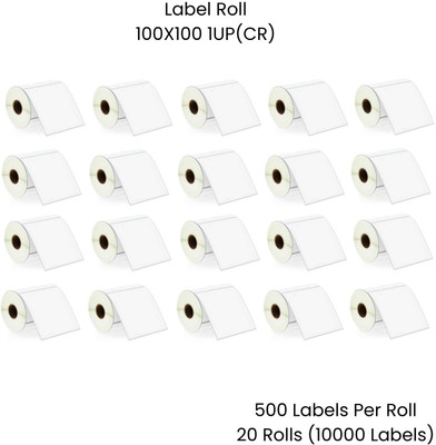 Seeka 100X100mm(Chromo)BarcodeLabel1UP,500LabelsPerRoll(PackOf20Rolls)RibbonRequired Self Adhesive Paper Label(White)