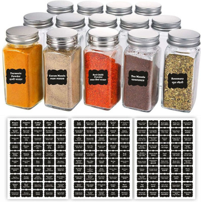 CVANU Spice Label Self-Adhesive/Waterproof Vinyl Sticker for Kitchen_C14(150pcs) SelfAdhesive Paper Label(Black)