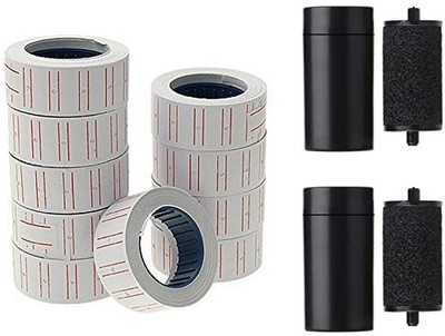 dinojames 10pc Rolls with 2pc Ink Roll self Paper Label Paper Label(White)