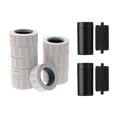 dinojames 10pc Rolls with 2pc Ink Roll self Paper Label Paper Label Paper Label(White)