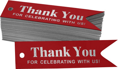 Inkdotpot Pack of 100 Thank You for Celebrating with Us Bridal Shower Silver Foil Tags No Paper Label(Red)