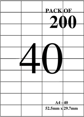 True-Ally A4 Size White Self Adhesive Label/Sticker for Printer (Inkjet/Copier/Laser) - 40 Sticker Per Sheet - 200 Sheets Pack (A4ST40-200 Sheets) Self Paper Label(White)