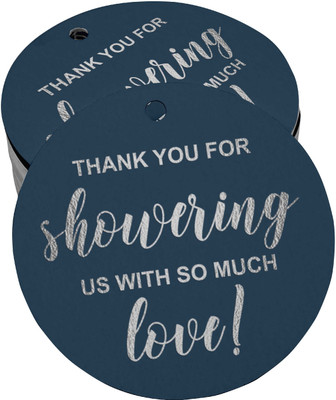 Inkdotpot Thank You Baby/Bridal Shower Bottle Tag Silver Foil Favor Hang Tags Pack of 100 No Paper Label(Blue)