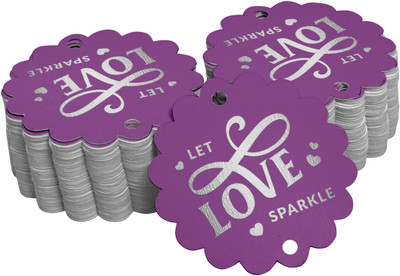 Inkdotpot Silver Foil Let Love Sparkle Wedding Tags Favor Hang Paper Tags 100 Piece No Paper Label(Purple)
