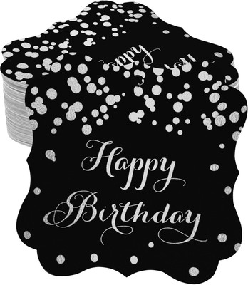 Inkdotpot Silver Foil Happy Birthday Tags Favor Bracket Shape Hang Pack of 100 Paper Tags No Paper Label(Black)