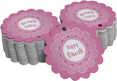 Inkdotpot Silver Foil Happy Diwali Tags Favor Hang Paper Tags 100 Pieces No Paper Label(Pink)