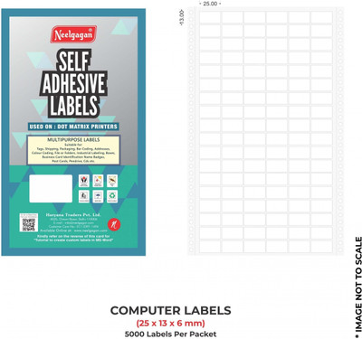 NEELGAGAN Computer Label (25x13x6mm) For Dot Matrix Printer (DMP LABEL) 5000 Label Per Packet self-adhesive labels (Pack Of 2) Paper Label(White)