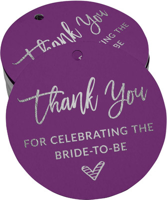 Inkdotpot Thank You for Celebrating The Bride to Be Bridal Shower Silver Foil Tags 100 Pcs No Paper Label(Purple)