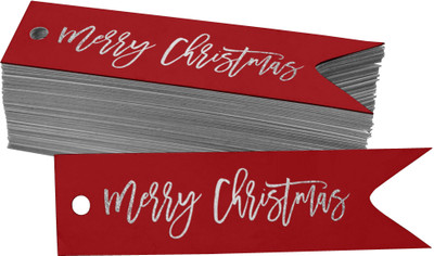 Inkdotpot Merry Christmas Bottle Tag Silver Foil Favor Hang Tags Pack of 100 No Paper Label(Red)