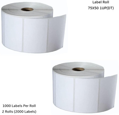 Semana DirectThermal BarcodeLabel 75x50mm(3x2Inch)1UP,1000LabelPerRoll(Pack Of 2Rolls) Self Adhesive Paper Label(White)