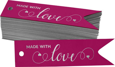 Inkdotpot Silver Foil Paper Hang Tags Made with Love Text Favor Tags 100 Pieces No Paper Label(Pink)