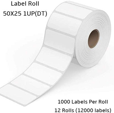 Semana DirectThermal BarcodeLabel50x25mm,2x1inch,1Up,1000Label per Roll(Pack Of12Rolls) Self Adhesive Paper Label(White)