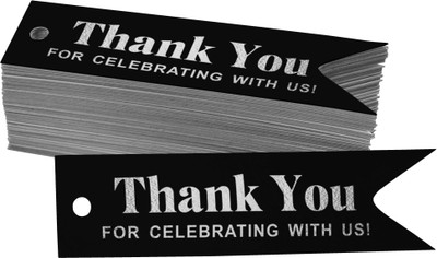 Inkdotpot Silver Foil Tags Thank You for Celebrating with Us Bridal Shower Pack of 100 No Paper Label(Black)