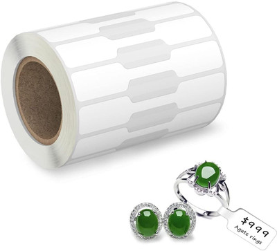 True-Ally Dumbbell Jewelry Tags Roll for Necklace Earring Price Identify Permanent Adhesive Paper Label(White)