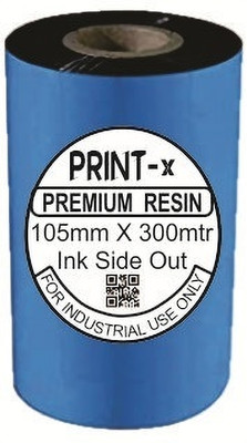 PRINT-x 105X300 MTRs Premium Resin Ribbon Thermal Transfer Barcode Ribbon Paper Label(Black)