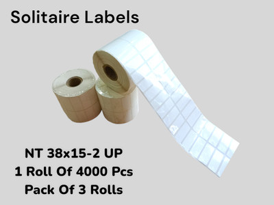 Solitaire 38x15 NT Glossy Label,1 roll of 4000 labels,2 UP, Pack Of 3 Rolls, Sweat Proof Self Paper Label(White)