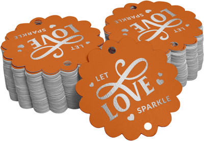 Inkdotpot Silver Foil Paper Hang Tags Let Love Sparkle Wedding Favor Tags 100 Piece No Paper Label(Orange)