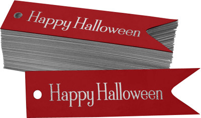 Inkdotpot Silver Foil Paper Hang Tags Happy Halloween Halloween Favor Tags 100 Pieces No Paper Label(Red)