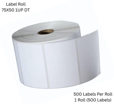 Seeka 75X50mm(3X2 Inch) DirectThermalBarcodeLabel 1UP,500LabelsPerRoll(PackOf1Roll) Self Adhesive Paper Label(White)