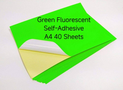 SAM FASHION 8.3 inch 40 A4 Sheets Neon Fluorescent Green Colour Laser Inkjet Printable Self Adhesive Sticker(Pack of 40)
