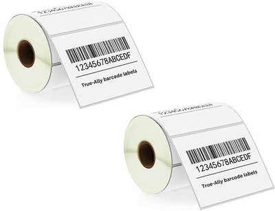 True-Ally 100x75 Direct Thermal (DT) Barcode Label Sticker-4x3 inches -500 Labels Per Roll White Self Adhesive Sticker for Printing Barcoding (2 Roll Per Pack(1000Labels)) Paper Label(White)