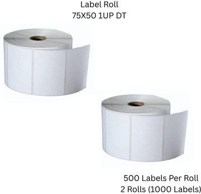 Seeka 75X50mmDirectThermalBarcodeLabel 1UP,500LabelsPerRoll(PackOf2Rolls-1000 Labels) Self Adhesive Paper Label(White)