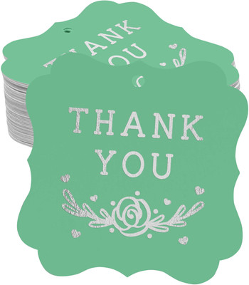 Inkdotpot Silver Foil Bracket Shape Paper Thank You Bridal Shower Favor Tags Pack of 100 No Paper Label(Green)