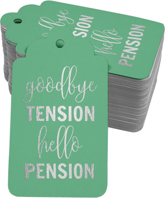 Inkdotpot Good Bye Tension Hello Pension Retirement Bottle Tag Silver Foil Favor 100 Pcs No Paper Label(Green)