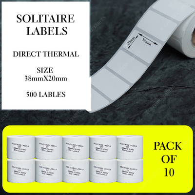 Solitaire 38x20 Direct Thermal Label,1 Roll Of 500 Pcs,Pack Of 10 Rolls,Total 5000 Labels Self Paper Label(White)
