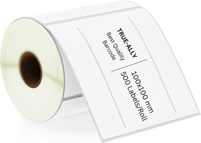 True-Ally 100x100 Thermal Transfer (Chromo) Square Barcode Label Sticker - 4 x 4 inch White Self Adhesive for Printing Barcoding (2 Roll Per Pack(1000Labels)) Paper Label(White)