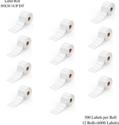 Sunbirds DirectThermalBarcodeLabel50X30mm,1UP,500LabelPerRoll(PackOf12Rolls-6000Label) Self Adhesive Paper Label(White)