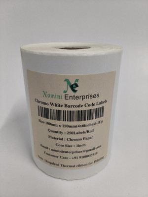 Nomini Enterprises 100mm X 150mm(1 UPS) (1 inch core)|Chromo Barcode Labels| White |250 Labels/Roll Self Adhessive Paper Label(White)