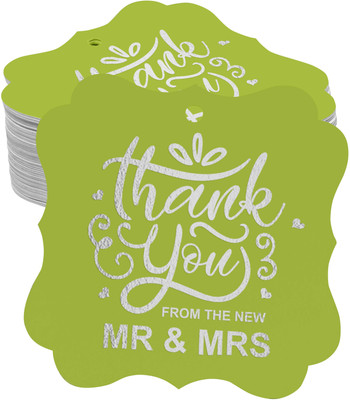 Inkdotpot Silver Foil Thank You from The New Wedding Favor Hang Pack of 100 Paper Tags No Paper Label(Green)
