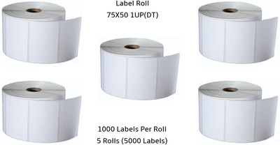 Semana DirectThermal BarcodeLabel 75x50mm(3x2Inch)1UP,1000LabelPerRoll(Pack Of 5Rolls) Self Adhesive Paper Label(White)