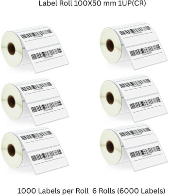 Sunbirds 100X50mm1UP ChromoBarcodeLabel,1000LabelsPerRoll(PackOf6Rolls)RibbonRequired Self Adhesive Paper Label(White)