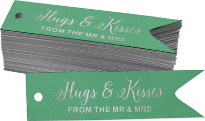 Inkdotpot Hugs & Kisses from The Wedding Bottle Tag Silver Foil Favor Pack of 100 No Paper Label(Green)