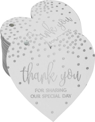 Inkdotpot Pack of 100 Silver Foil Tags Thank You for Sharing Our Special Day Bridal Shower No Paper Label(White)
