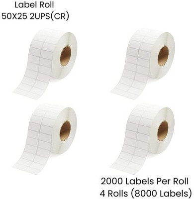 Seeka 50x25mm ChromoBarcodeLabel 2UP,2000LabelsPerRoll RibbonRequired(PackOf4Rolls) Self_Adhesive Paper Label(White)