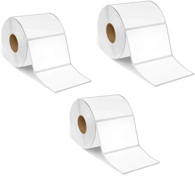 chahattraders 100 mm by 50 mm Barcode Roll-Pack of 3/Ribbon Required for printing Self- adhesive Paper Label(White)