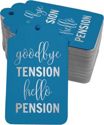 Inkdotpot Good Bye Tension Hello Pension Retirement Bottle Tag Silver Foil Favor 100 Pcs No Paper Label(Blue)