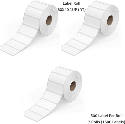 Semana Direct Thermal BarcodeLabel 60x40mm,1Up,500Label per Roll(Pack Of 3Rolls) Self Adhesive Paper Label(White)