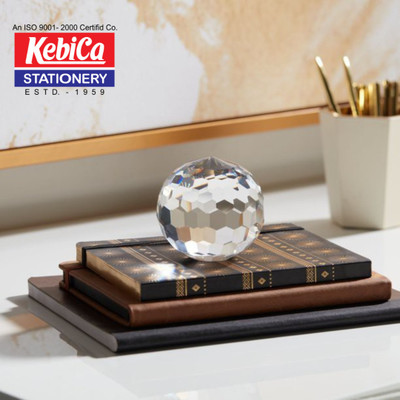 Kebica Showpiece Crystal Ball Round Eye Catching Look for Office Crystal Paper Weights  with Faceted Cut Size- 3inch Diameter(Set Of 1, Transparent)