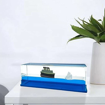 carfrill Titanic Cruise Ship Showpieces Home Décor Outer material: acrylic, Ship and iceberg: resin, Liquid: vegetable oil and water Paper Weights  with Glossy(Set Of 1, Blue)
