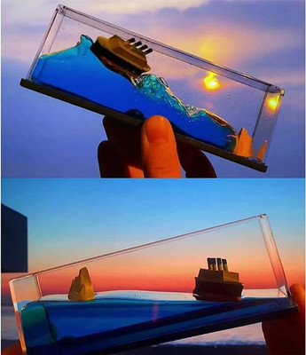 Fitaza Titanic Ship Liquid Wave Cruise Ship Decoration Fluid Ship Decoration Ornament for Car Gift Decoration Paperweight Desk Toy Paper Weights  with Glossy(Set Of 1, Blue)