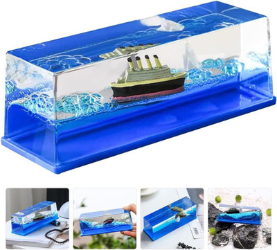 JIALTO Titanic Cruise 3D Simulator Toy Wavey Boat in a Box Liquid Wave Cruise Fluid Ship Decoration Ornament for Car Gift Decoration Paperweight Desk Toy Paper Weights  with Acrylic(Set Of 1, Blue)