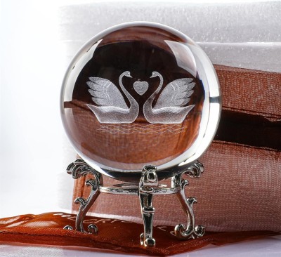 SHOPOGENIX Swan Love Heart Crystal ball with Steel Stand Glass Ball Paper Weight Night Lamp(6 cm, Transparent)